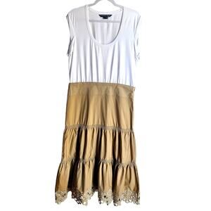 Veronica Beard White and Tan Midi Dress size XL